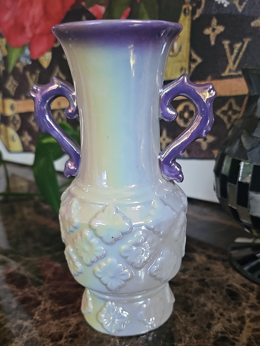 Purple Ombre Ceramic Vase with Decorative Handles 6.5"Hx4xw Aprox.